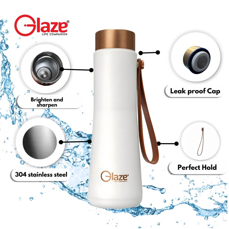 جليز زجاجة ماء مصنوعة من الفولاذ المقاوم للصدأ 304، معزولة بتفريغ الهواء، مانعة للتسرب، سعة 400 مل، لون أبيض - Image 5